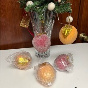Festive Beaded Sugared Faux mixed Fruits Ornaments Set/5
